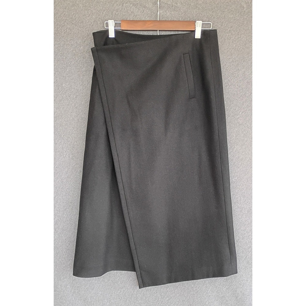 Eddie Bauer Womens Black Wool Blend Wrap Midi Skirt Petite 4 Asymmetric Lined